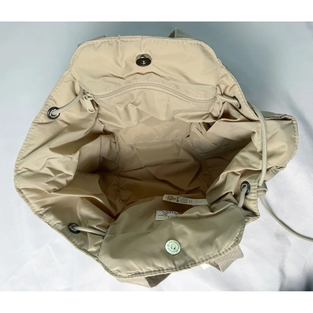 Aerie Womens Tan Quilted Puffer Tote Cinch Bag Logo Handles NEW